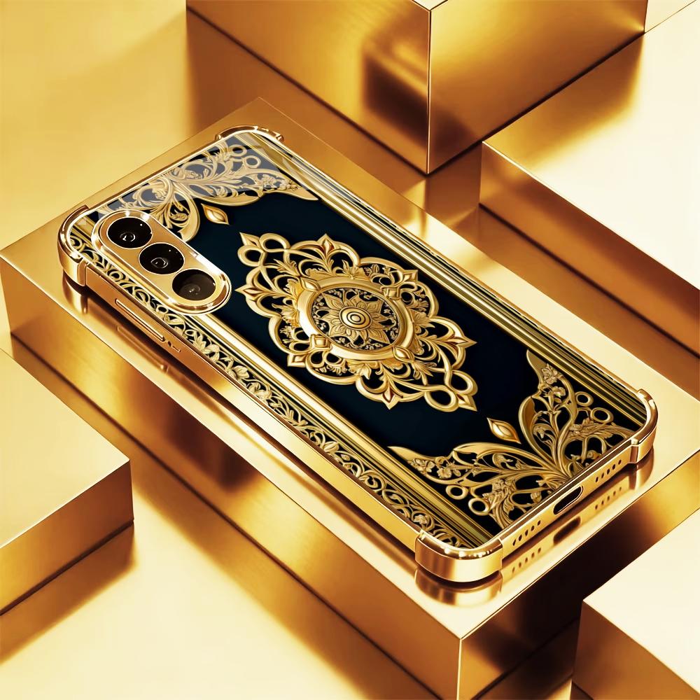 Pattern Scratch Proof Beautiful Electroplating Glass PhoneCase for Samsung Galaxy S26 S25 S24 S23 S22 FE,Ultra,Plus Anti-impact