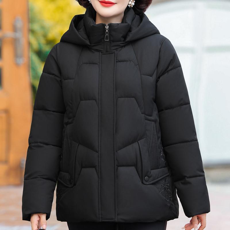 Jaquetas de Senhora de Meia Idade Casacos Curtos de Inverno com Capuz Elegantes Quentes Grossos Tamanho Plus Parkas para Mulheres Agasalhos