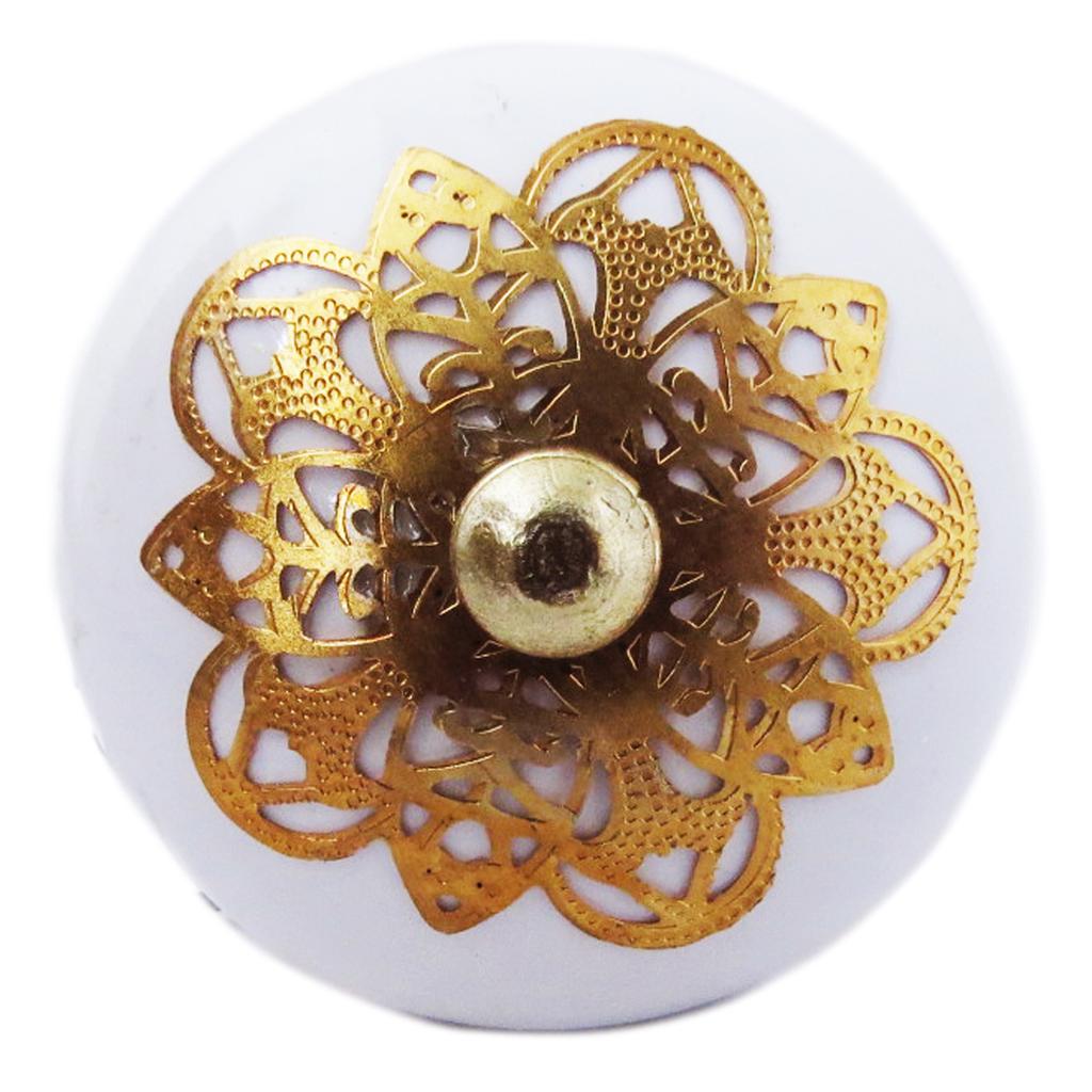 Les Trésors De Lily [A3121] - Golden White 'Boho' Ceramic Furniture Knob - 60x40 Mm
