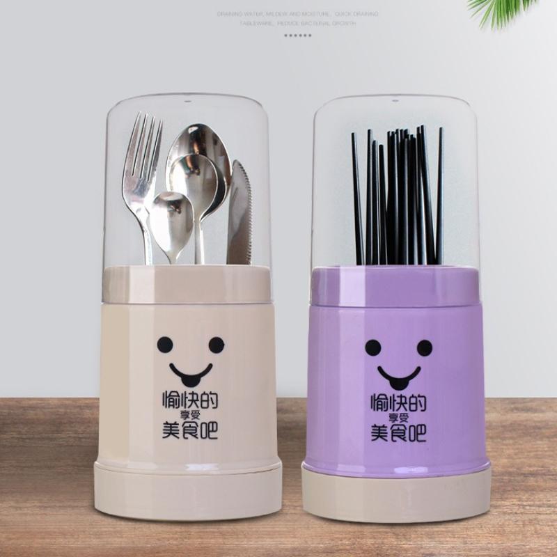 Large Capacity Chopsticks Spoon Holder with Lid Standing Plastic Storage Container Drain Drying Rack Kitchen Accessories Cocina