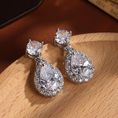 ZAKOL Classic AAA Cubic Zirconia Water Drop Dangle Earrings for Women Elegant Shiny Crystal Bride Wedding Zircon