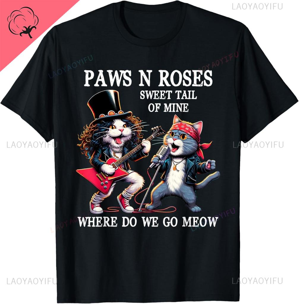 Cat Playing Guitar Rock Star Rock and Roll for Men Women T-Shirt Print Original Design Gifts T Shirts Camiseta Hombre