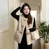 Women Faux Fur Vest Metal Buckle Loose Vintage Thick Warm Sleeveless