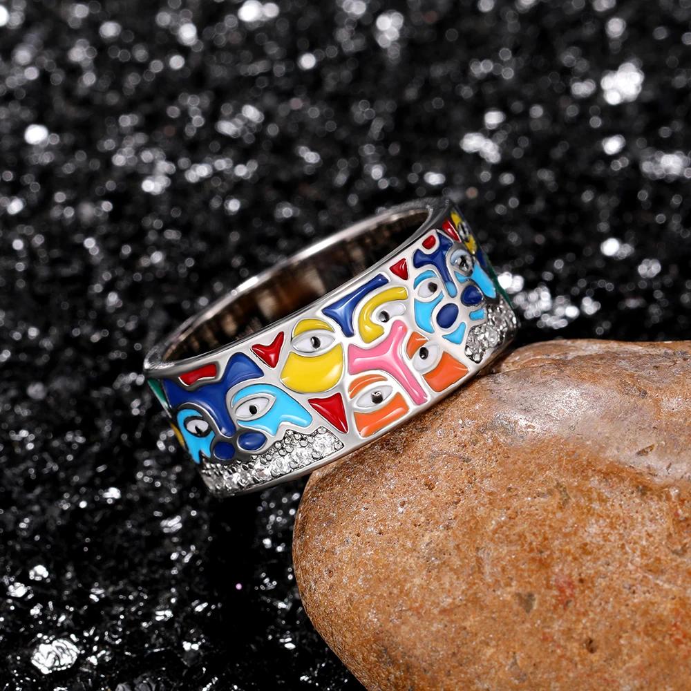 Cross Border Colorful Oil Dropping Eye Ring In Europe and America Imitation Enamel Color Family Women's Art