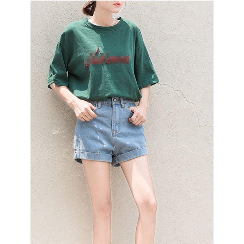 Sweet White Summer New High Waist A Word Slimming Flanging Casual Straight Three-Point Demin Shorts Hot Pants All-Matching