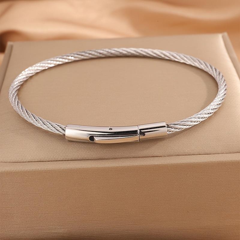 Fashion Classic Stainless Steel Press Type Silver Bracelet For Men Women Daily Wear