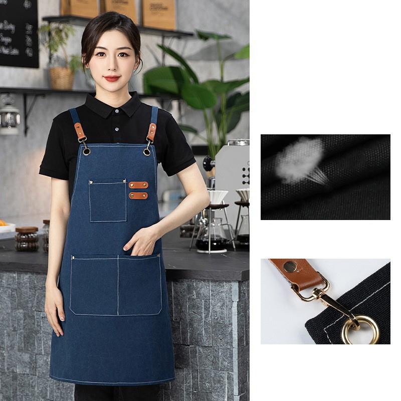 Household Canvas Apron Oil-Proof Can Wipe Hands Kitchen Cooking Men Women Adult With Tool Pockets  Coffee Over Apron