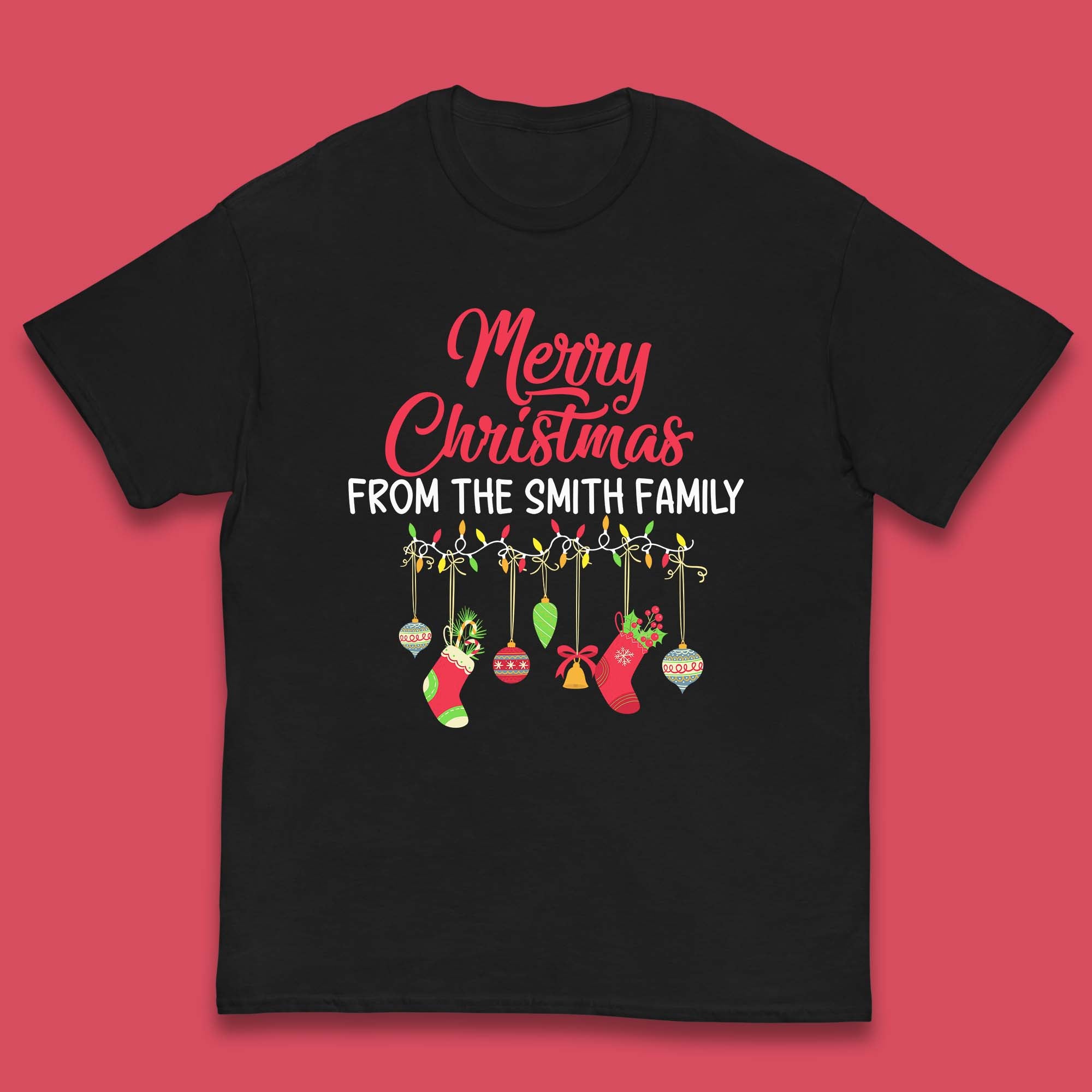 Personalised Merry Christmas Kids T Shirt Christmas Ornaments Top 150