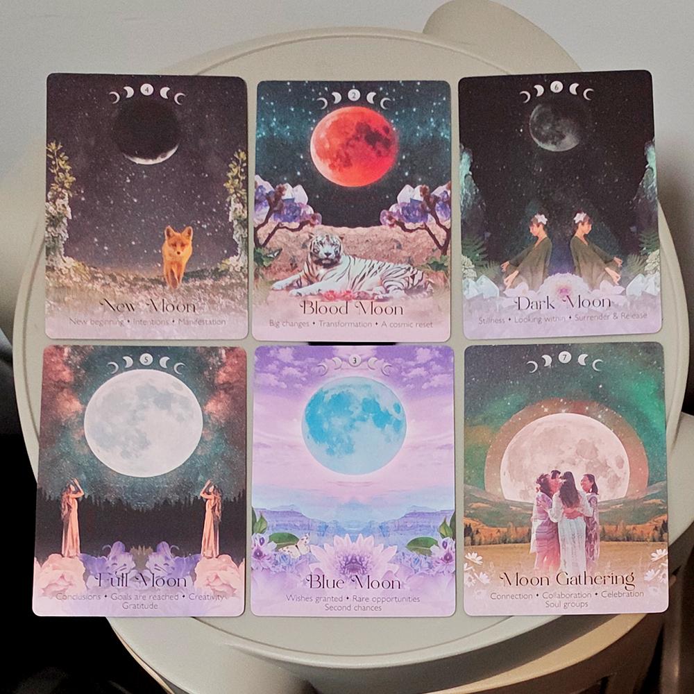 Lunar Magic Oracle Deck 10.5*7.5cm 40 Moon Cards Double-embossed, Moon Phases, Goddesses, Sacred Animals, Plants Spiritual Gift