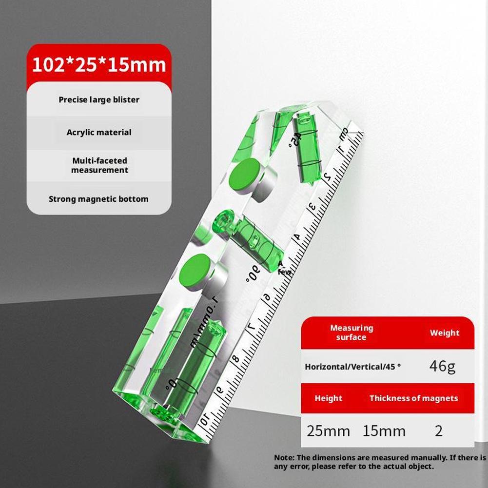 Mini High-precision Level Ruler with Bubble Thickening Spirit Level Transparent Magnetic Measure Tools Construction
