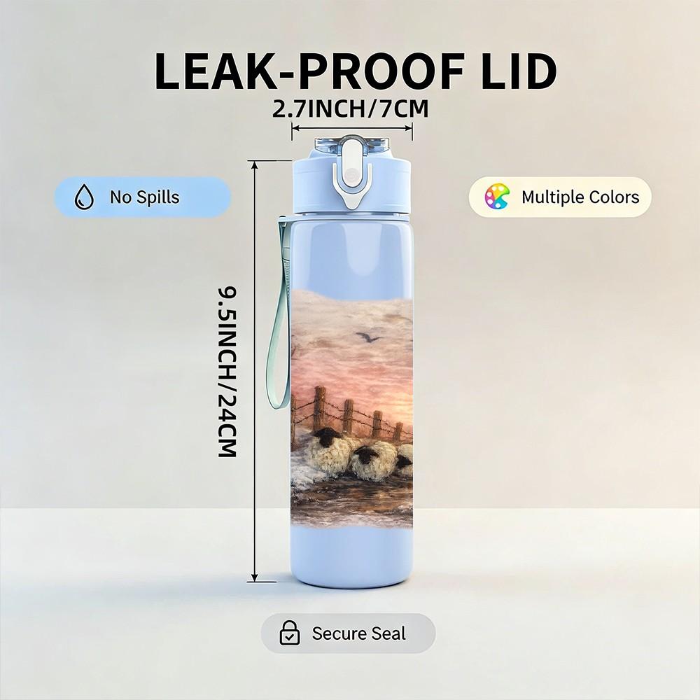 1PC Winter Tree Misty Lake Landscape Print 750ml Color Plastic Sports Water Bottle Leakproof Flip Straw Lid Suitable for Sports Office Home Use