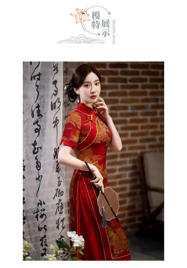 Elegant Xiangyun Gauze Cheongsam: Retro Slimming Short Sleeve Long Skirt