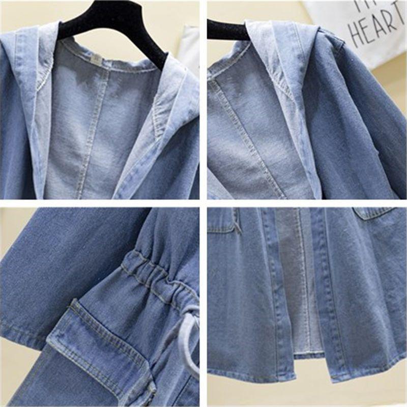 Cortavientos Vaquero para Mujer de Longitud Media Primavera y Otoño Talla Grande Casual Versátil Chaqueta Vaquera Talla Grande
