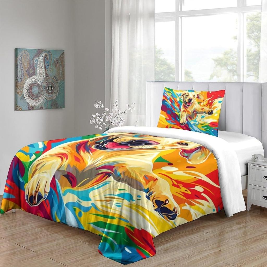 Dog Bedding Set, Cartoon Cute Style 3D Printed Ultra-fine Fiber Duvet Cover Pillowcase 3-piece Set for Adults and Children