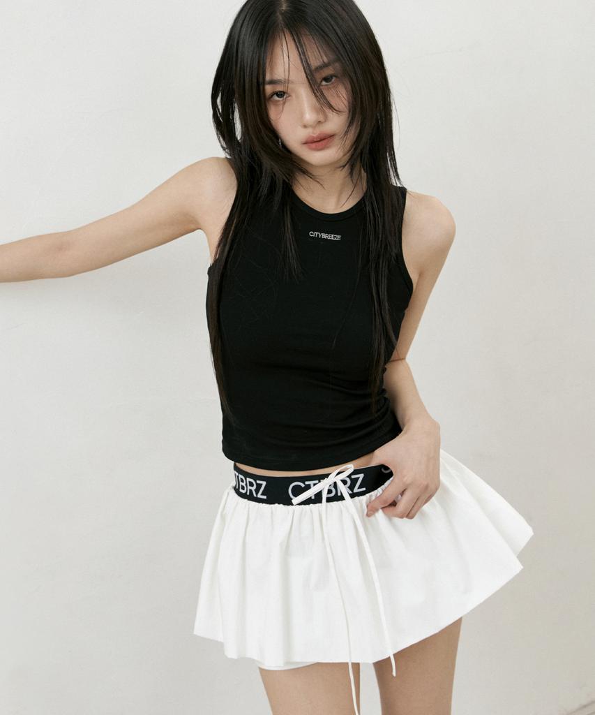 City Breeze Essential Logo Elastic Waist Nylon Pants Skirt_White