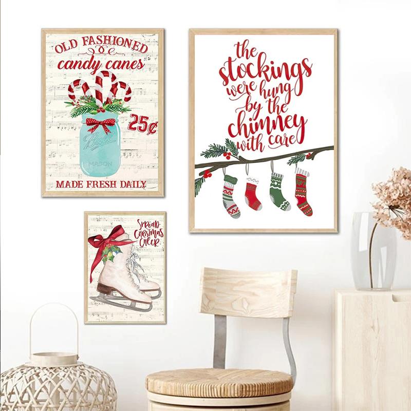 Wesołych Świąt Skarpetka Ciężarówka Samochód Grafika Ścienna Obraz na Płótnie, Nordyckie Plakaty i Druki, Wystrój Domu Salonu, 69F 0316