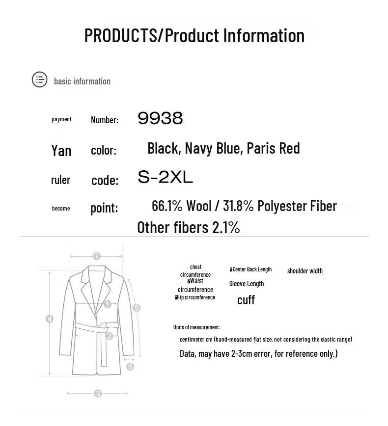 Women's Dark Blue Wool Trench Coat, Autumn/Winter 2025, Thickened Mid-Length, Elegant Design.