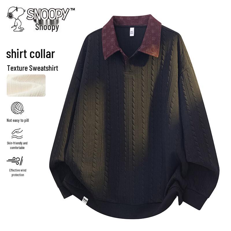 SNOOPY Men's Loose Fit Polo Collar Long Sleeve Sweatshirt