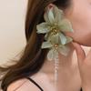 Silver Needle Crystal Tassel Flower Mesh Earrings - Elegant Niche Dangle for Women