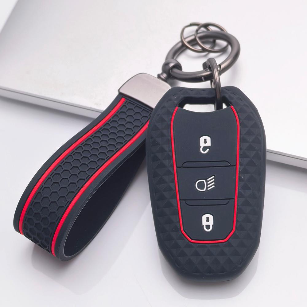 Key Fob Cover for Peugeot 3008 5008 208 308 408 508 4008 C1 with Keychain Anti-Scratch Surface Shockproof Structure Soft Grip Texture