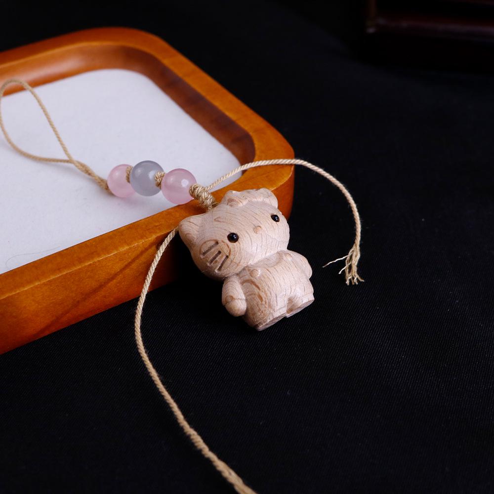 Beech Wood Cat Phone Charm & Keychain - Handmade Cute Bag Accessory
