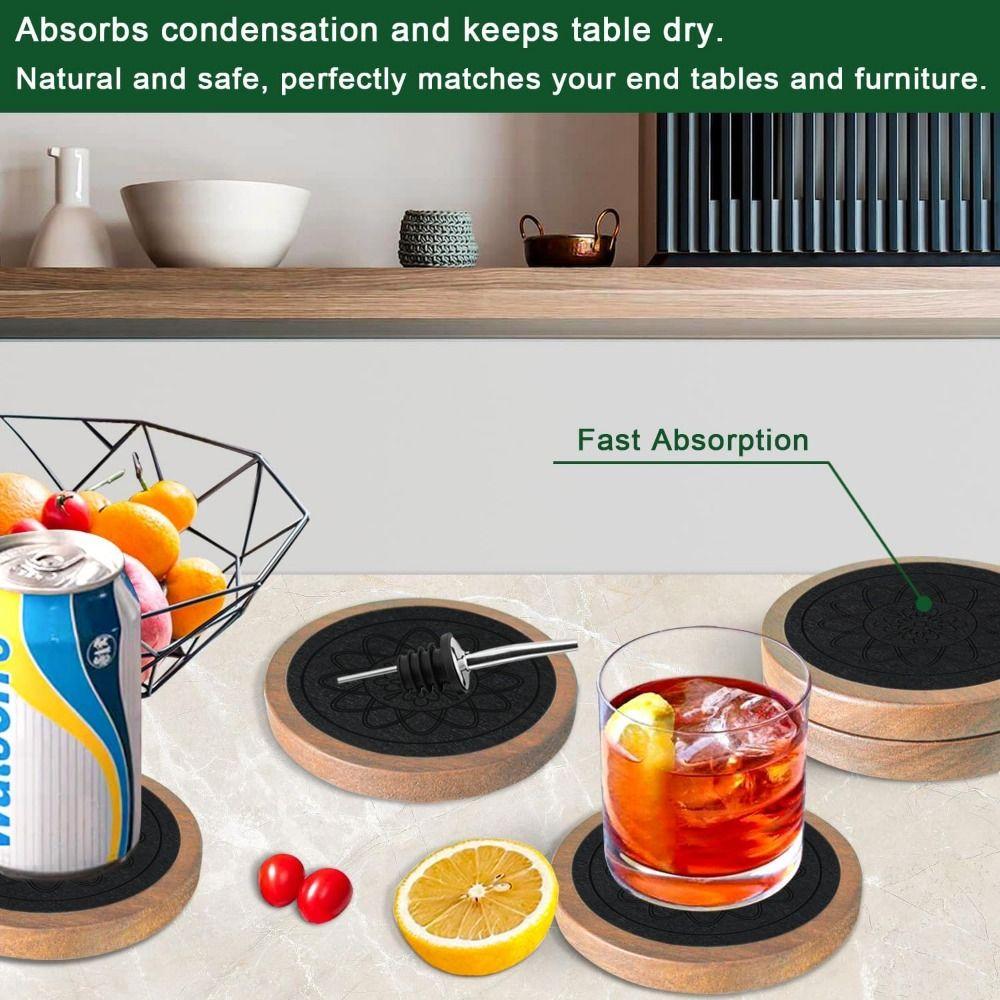 Heat Resistant Felt Wooden Tea Mat Vintage Wooden Drink Placemats Round Wood Coasters  Coffee Bar