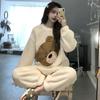 Pigiama in pile di corallo dell'orso simpatico cartone animato da donna Set addensato caldo morbido flanella abbigliamento esterno abbigliamento per la casa Set pantaloni pullover larghi Set