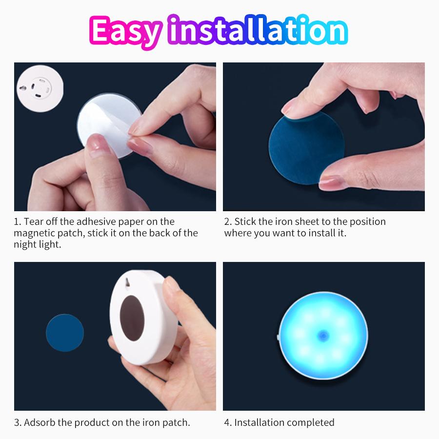 Motion Sensor LED Night Light Rechargeable RGB Night Lamp for Kitchen Closet Staircase Wardrobe Backlight Wireless Cabinet Light