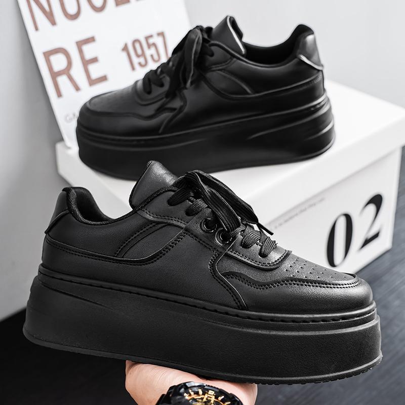 Herren Herbst Atmungsaktive Koreanischer Stil Dicksohlige Freizeit-Sneaker mit Unsichtbarem Höhenerhöhendem Weißem Design