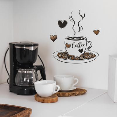 Creative Coffee Cup Heart Wall Sticker Self-Adhesive Removable for Bedroom Living Room Hallway Closet Dorm Home Decor Art