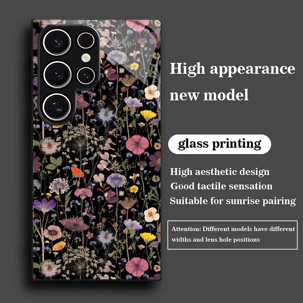 Flower and plant tempered glass phone case suitable for Samsung Galaxy S26 S25 S24 S23 S22 S20FE/Ultra/Plus anti drop back cover
