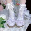 Calcetines Tobilleros Dulces para Mujer con Lazo y Nudo Calado Japonés Lindos Calcetines de Algodón con Volantes y Encaje