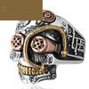 Dekorierter Hip Hop Industrieller Dampf Herrenring Graviert Dreifarbiger Ring Totenkopfring