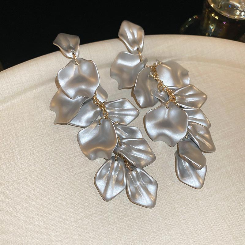 Rose petal earrings exaggerated fashion long fringed earrings women's high-end temperament versatile earrings
