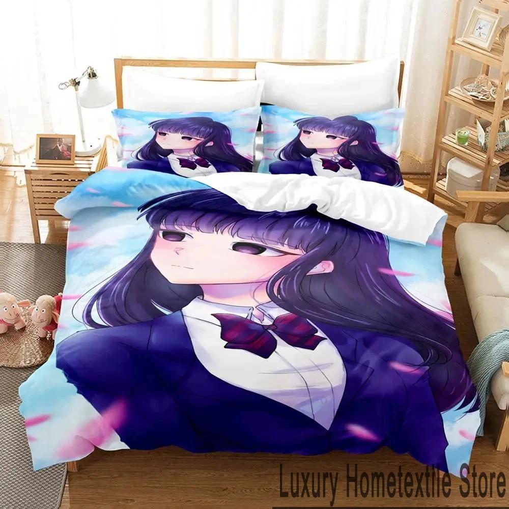 3D Print Anime Komi Cant Communicate Bedding Set Double Twin King Duvet Cover Comforter Pillowcase Boys Girls Adults Bedroom