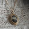 14K Gold Niche Vintage Necklace with White Dried Flower Photo Frame