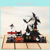 Festive Halloween Wooden Castle Tabletop Decor With Colorful Pumpkins And Ghosts