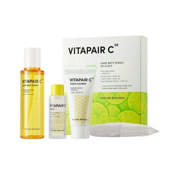 Nature Republic Vita Pair C Blemish Serum 90ml + Toner 30ml + Foam Cleanser 30ml + Cotton Pad 10p Set, 1 Set
