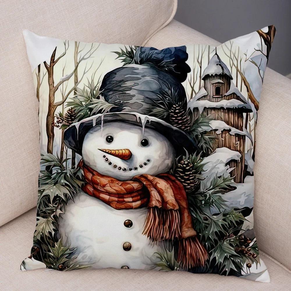 Frohe Weihnachten Kissenbezug Doppelseitiger Druck Deko Niedlicher Cartoon Schneemann Kissenbezug Plüsch Weihnachtsmann Kissenbezug für Sofa Zuhause Auto