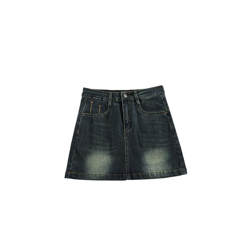 Women’s 2024 Spring High-Waisted Denim A-Line Mini Skirt, Anti-Exposure, Slimming, Hip-Hugging Design
