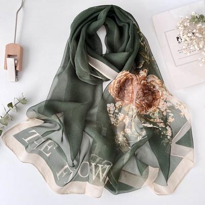 Nouveau Design Vert Femmes Élégant Imprimé Floral Mousseline Georgette Foulard Bandana Été Plage Protection Solaire Châle de Voyage Fin