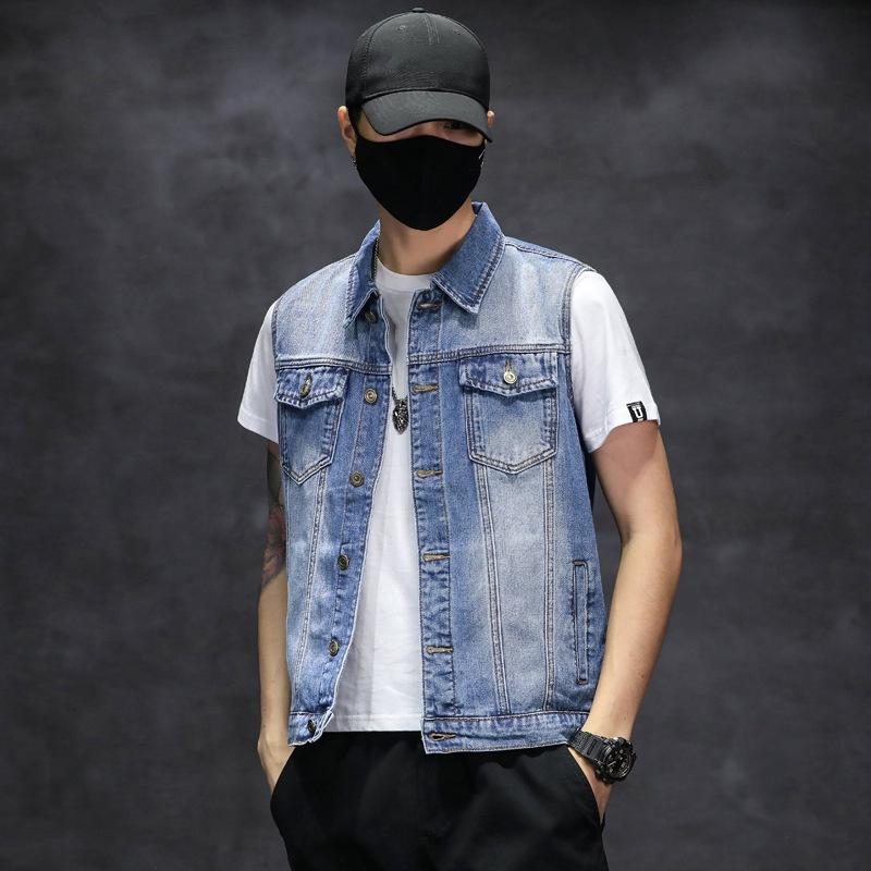 Denim Vest Men's Spring Summer and Autumn Large Size Vest Casual Hong Kong Trend Ins Vest Youth Sleeveless Waistcoat