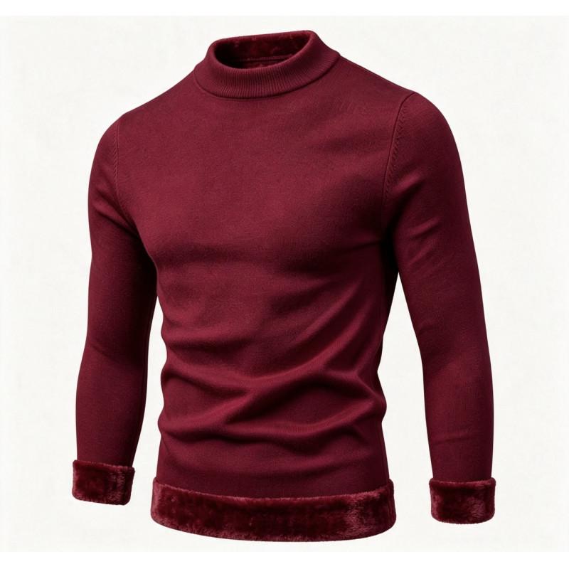 Winter Men Thick Warm Knit Sweater Fleece Lined Half High Collar Pullover Casual Solid Color Sweater Thermal Knitted Pullovers
