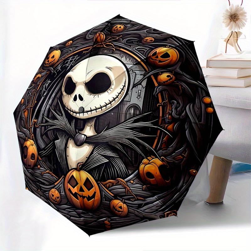 1 Auto Open Jack Skellington, Halloween Themed Colorful 8-rib Portable Umbrella for Men and Women, A Compact Commuting Companion Suitable Fo