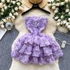 French Sweet Atmosphere Tube Top Dress Women's Summer Three-dimensional Flowers Small Hot Girl Fluffy Short Skirt