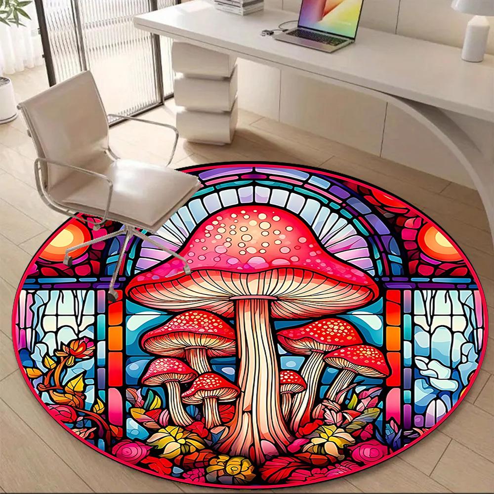 1pc Mushroom Window Office Round Area Rug, Indoor Mat Suitable ForOffice, Under Office Chairs Bedroom Living Room Home Decor, Room Deco D059