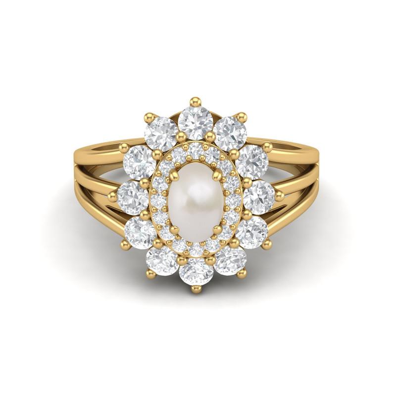 6X4MM Ovaler Perlen-Edelstein 925 Sterlingsilber Vergoldet Halo Geteilter Ringschaft