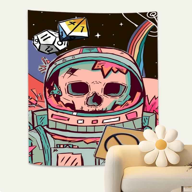 Space Skull Astronaut Tapestry  Vibrant Wall Hanging with Dice and Rainbow for Bedroom and Living Room Decor Perfect Gift