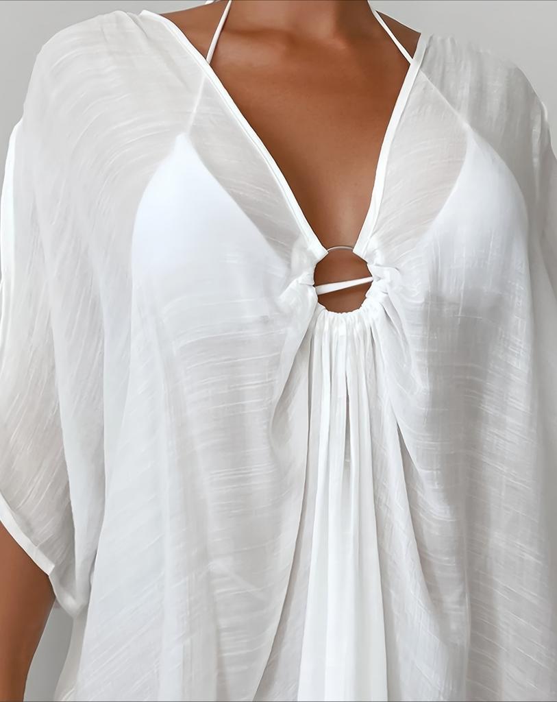 Women Summer Loose Casual Beach Cover-up Irregular Swimsuit Holiday Sun Protection Shirt Cover Up Swimwear