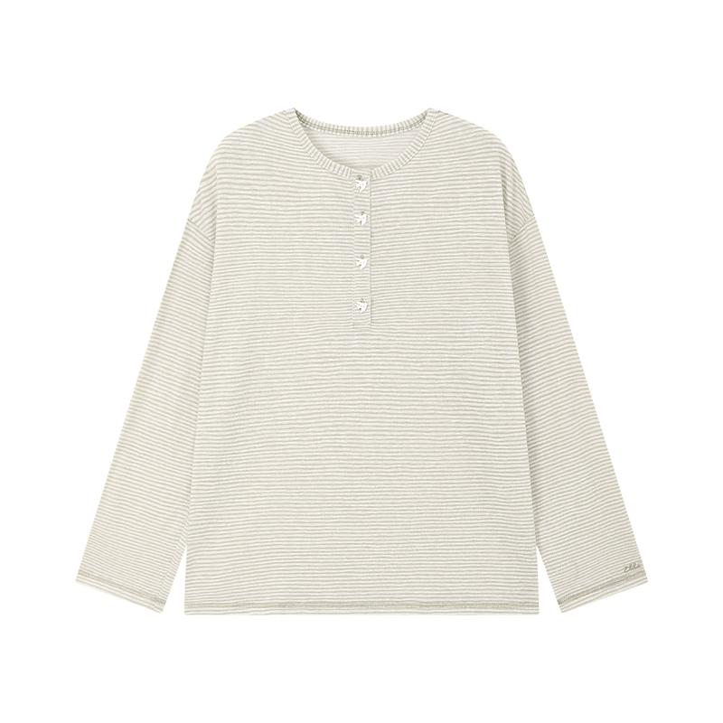ELLE KIDS Girls' Striped Henley Long-Sleeve T-Shirt